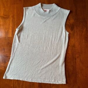 Vintage Silk Nature Mock Neck Semi-sheer Sleeveless Tank